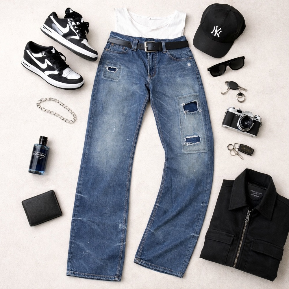 Armani Exchange Distressed Jeans Eagle Graphic Y2K Raw Hem Denim